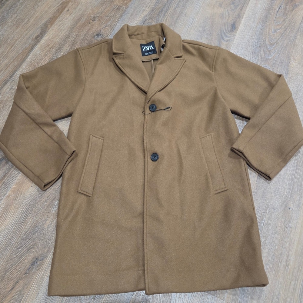 Zara Kids Camel Brown Overcoat Single Breasted Notch Lapel Size 13-14 CM 164